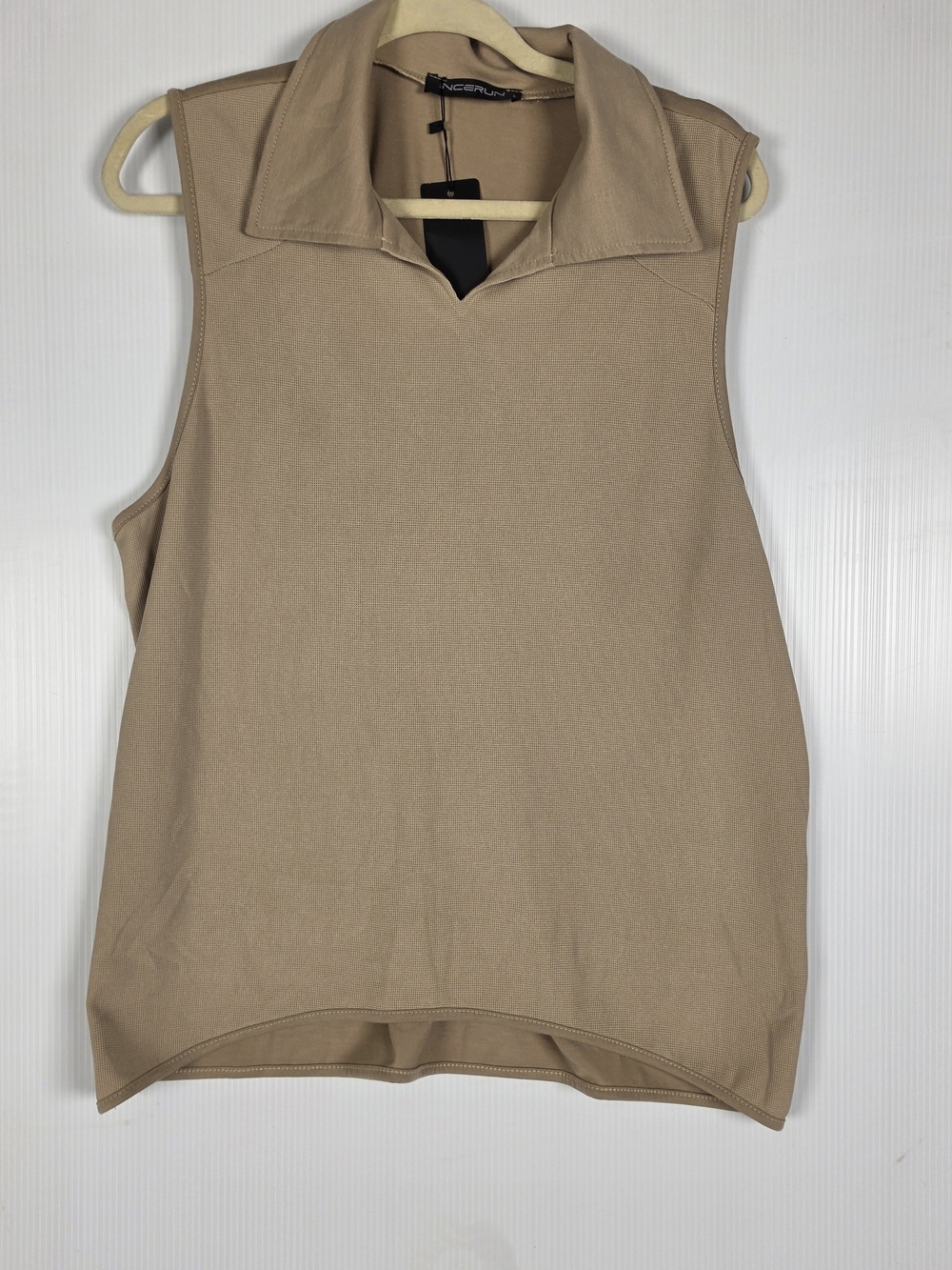 Sleeveless Polo Tank Top in Beige by Vince Camuto